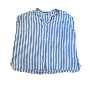 Old Navy 4X Cap Sleeve Button Down Plus Striped Blue and White